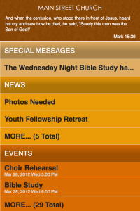 Church111 mobile app home screen